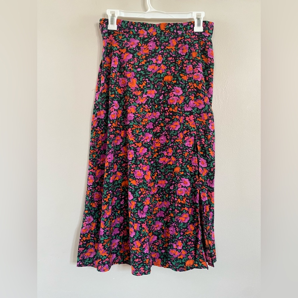 loerns Women's Boho Floral High Waist Split A Line Midi Skirt